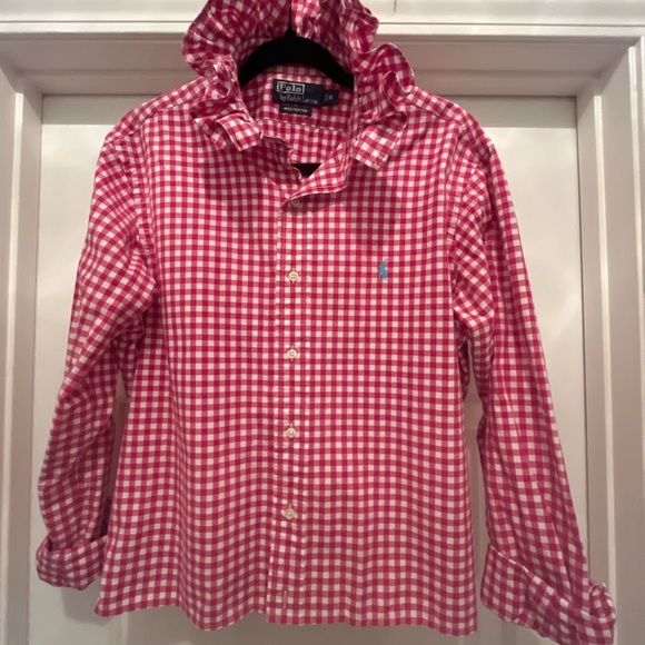 Polo Ralph Lauren Tops - Upcycled Polo by Ralph Lauren Pink Gingham Ruffle Collar Button-Down Shirt
